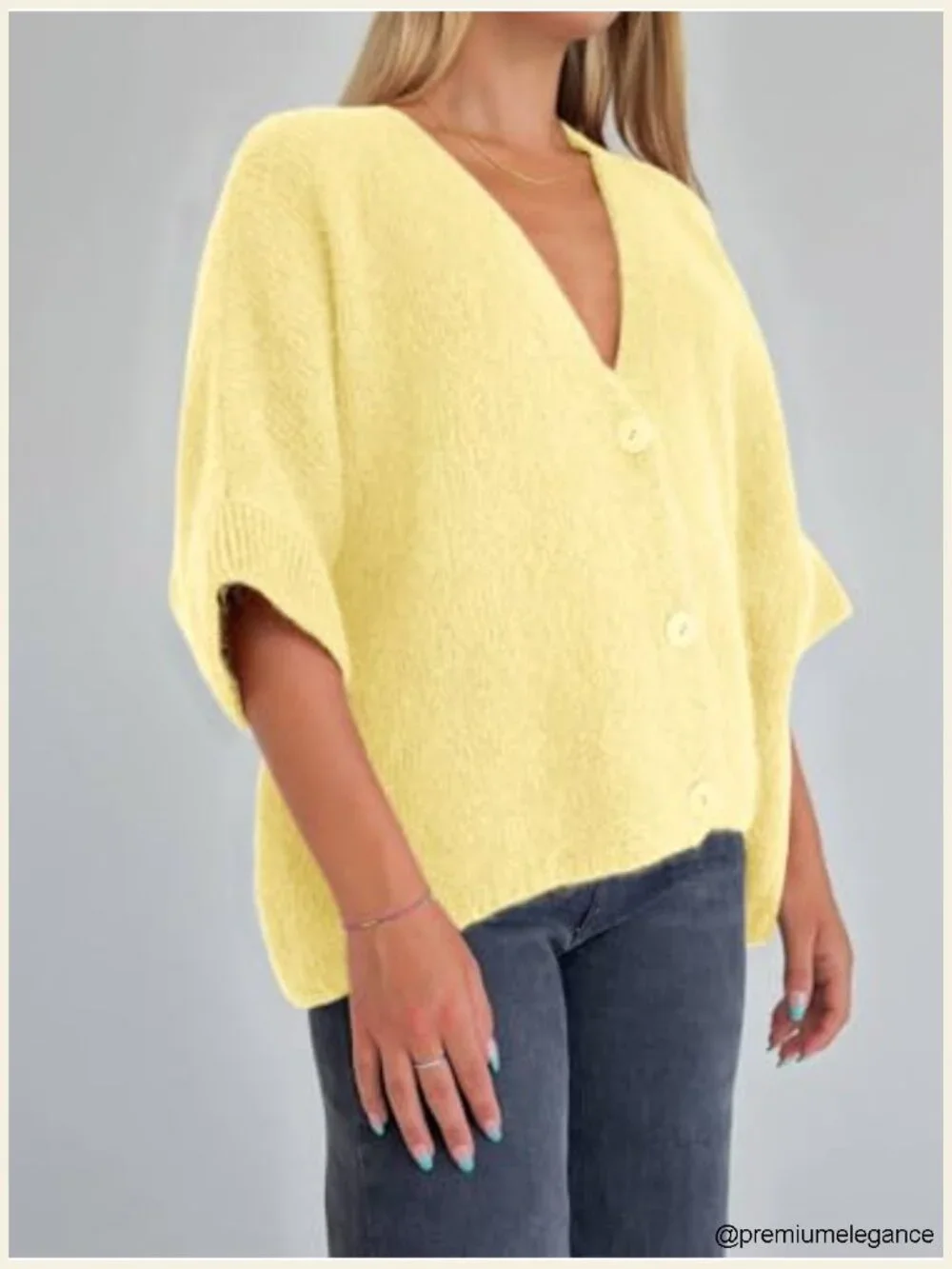 Oversized Short Sleeve Cardigan, V-Neck Button Front Knit Sweater